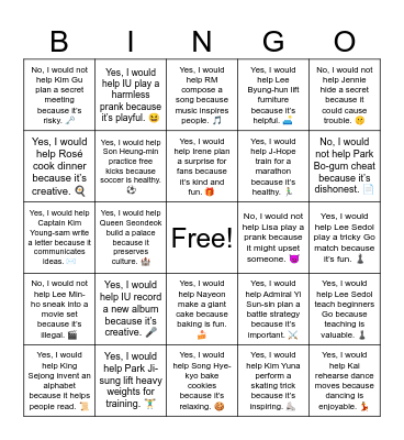 B17 L18 Yes, I would help Lee Sedol teach beginners Go because teaching is valuable. ♟️ Bingo Card