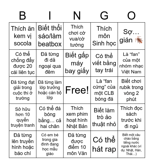 Get to know you Bingo Card