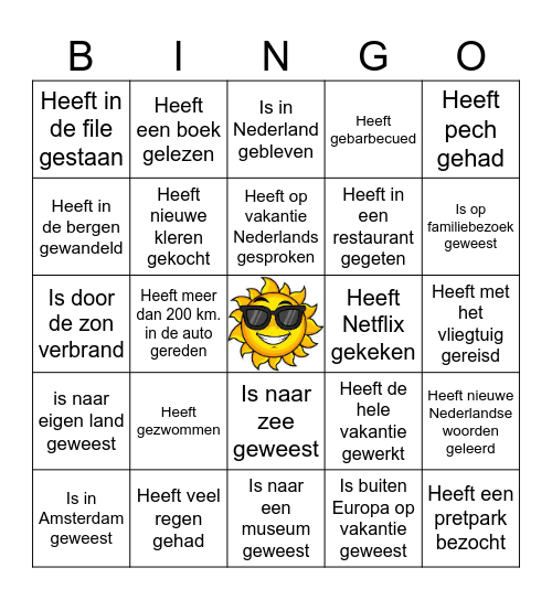 Vakantie Bingo Card