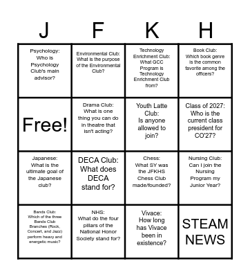 Club Fair Bingo Card
