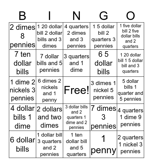 money Bingo Card