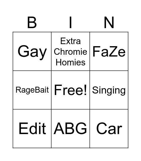 Tiktok Bingo Card