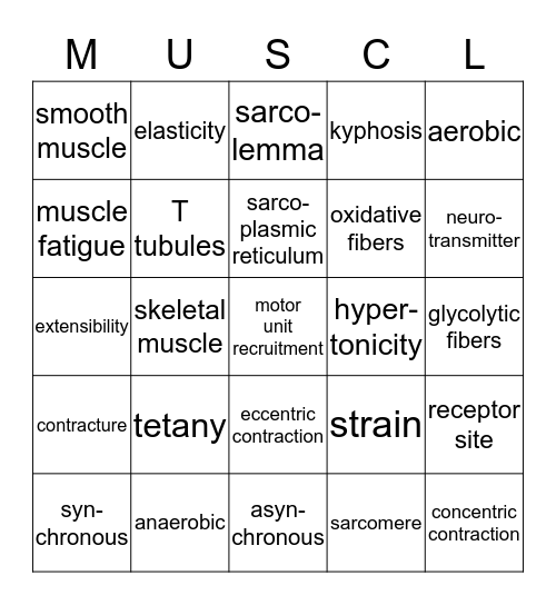 Muscles Bingo Card