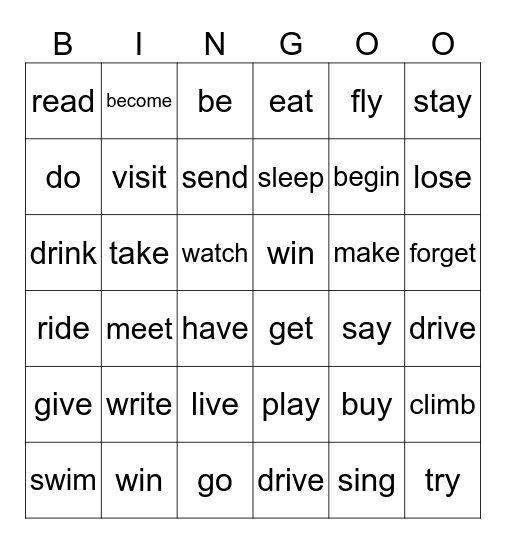 PAST PARTICIPLE Bingo Card