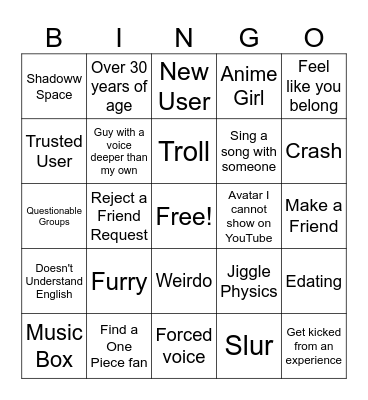 VRCHAT Bingo Card
