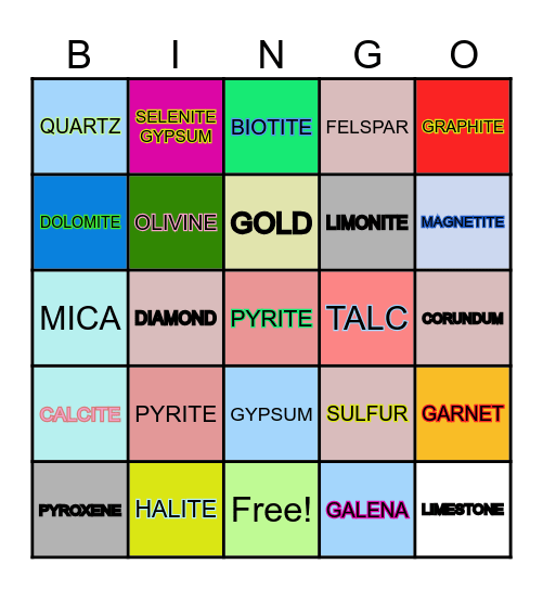 Minerals Bingo Card