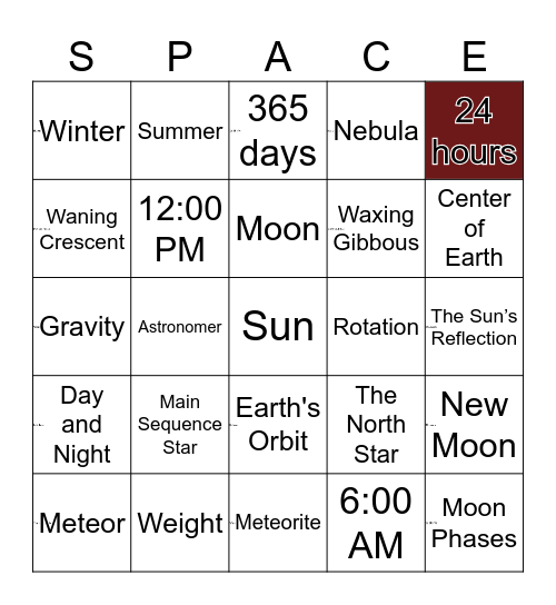 Space Science Review Bingo Card