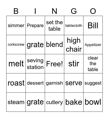 Cooking Verbs Bingo Card