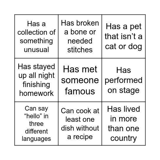 Human Bingo Card