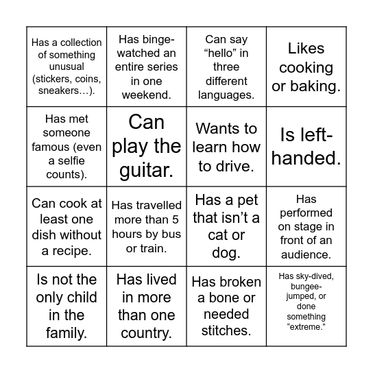 Find someone who ... Bingo Card