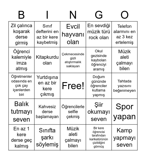 TANIŞMA Bingo Card