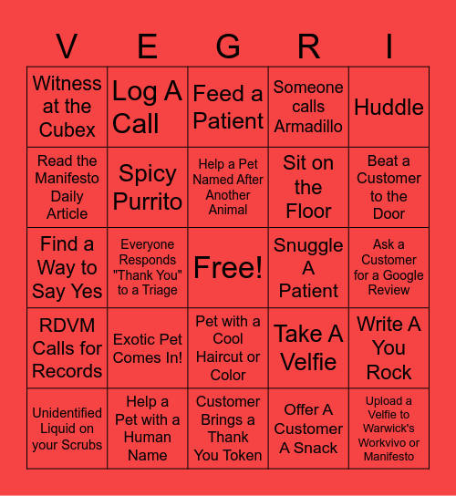 VEGIVERSARY BINGO Card