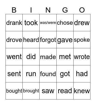 English Classes Bingo Card