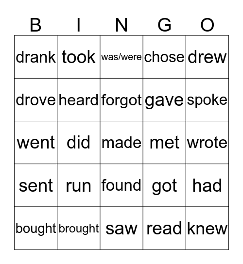 English Classes Bingo Card