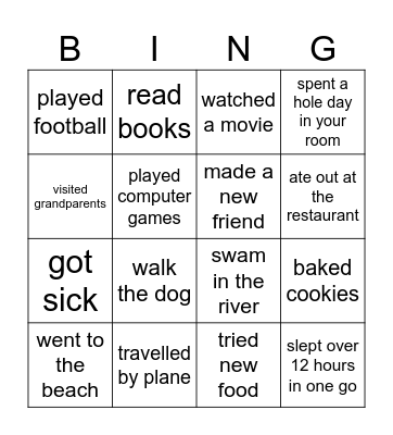 Summer activities Bingo Card