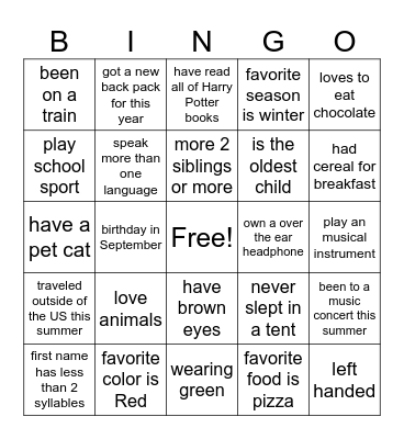 Mr. C's 1st week of class Bingo #1 Bingo Card