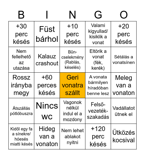Geri vonaton van bingo Card