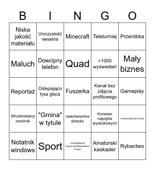JCX bingo Card
