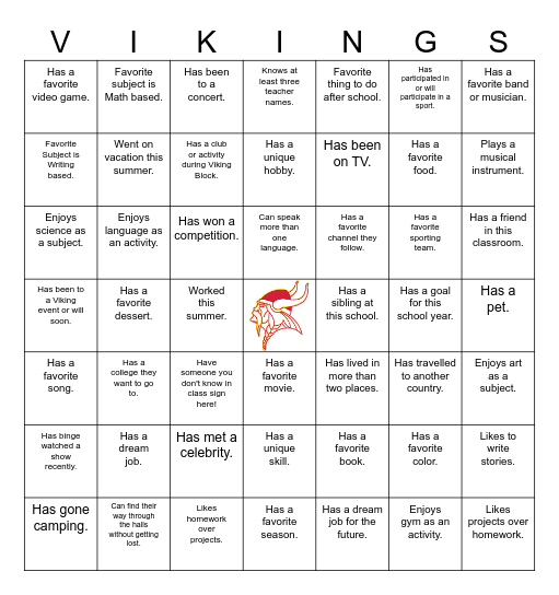 West Chester East Viking Bingo! Bingo Card