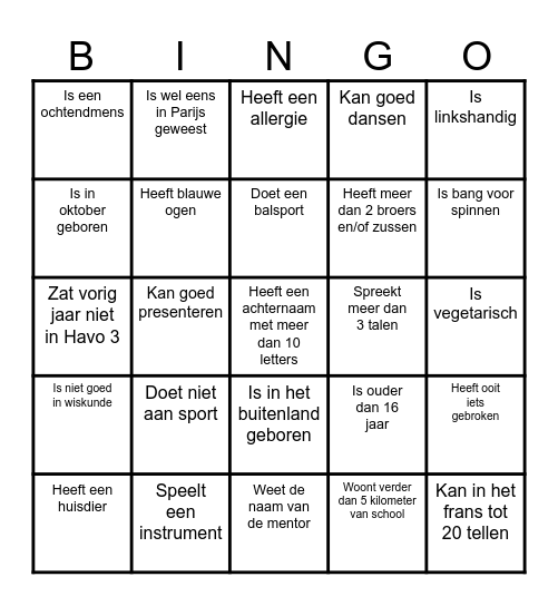 Kennismakingsbingo Card