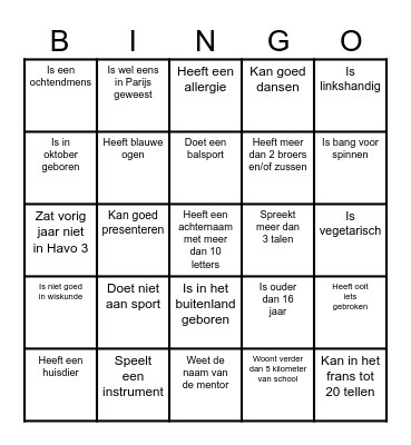 Kennismakingsbingo Card