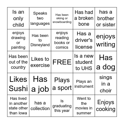"Get to Know You" Bingo Card