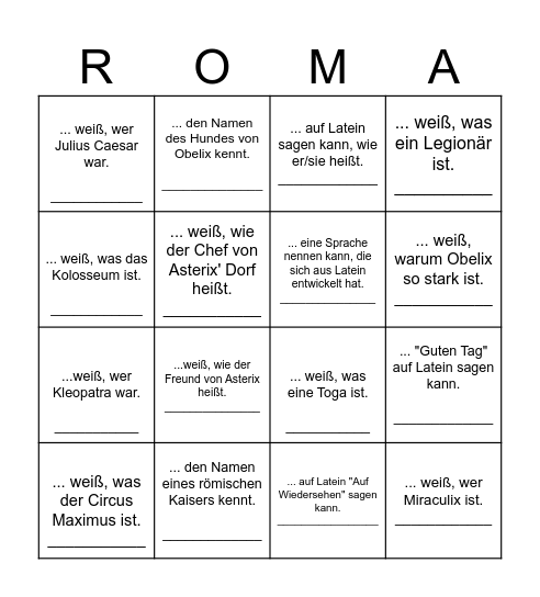 LATEIN-Bingo - Finde jemanden, der ... Bingo Card