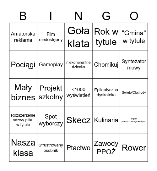JCX Bingo Card