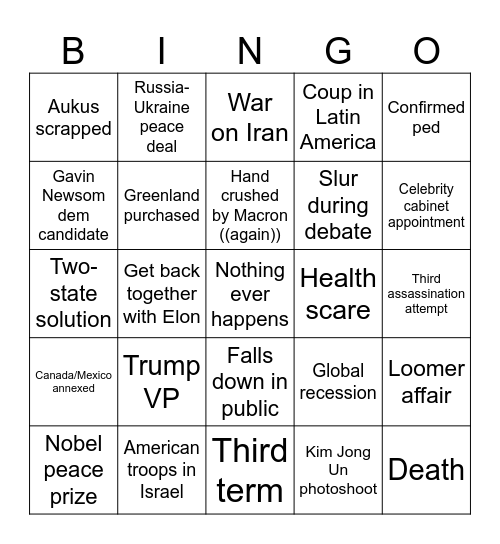 Trump bingo Card
