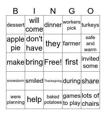 Thank You & First Thanksgiving Bingo Card