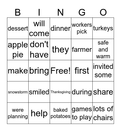 Thank You & First Thanksgiving Bingo Card