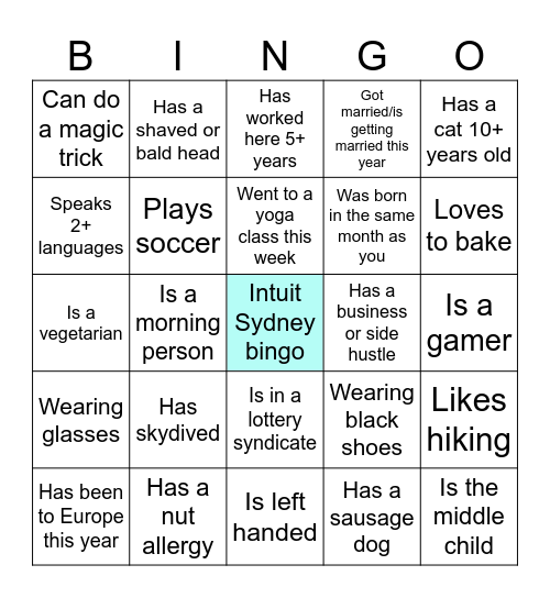 Intuit Sydney Bingo Card