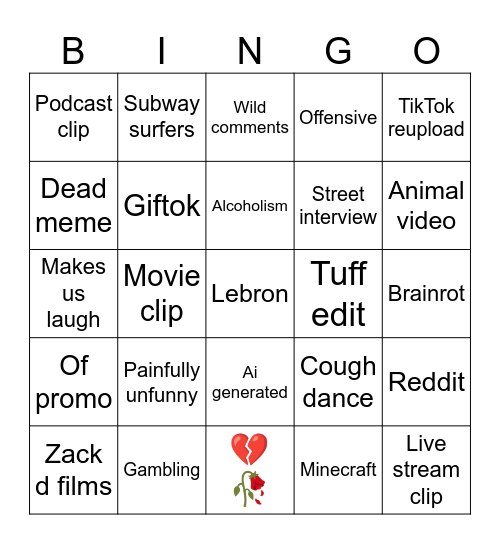 TikTok bingo Card