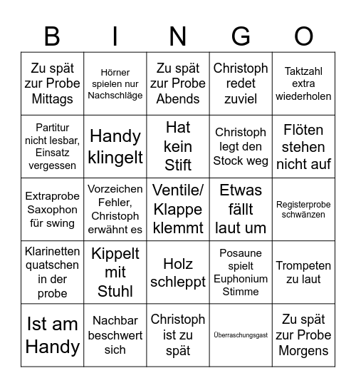 Orchesterbingo Card