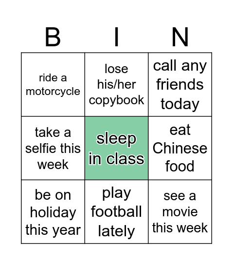 PRESENT PERFECT Bingo Card