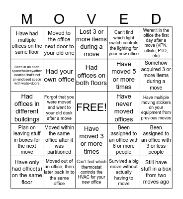 (mt) Office Move Bingo Card