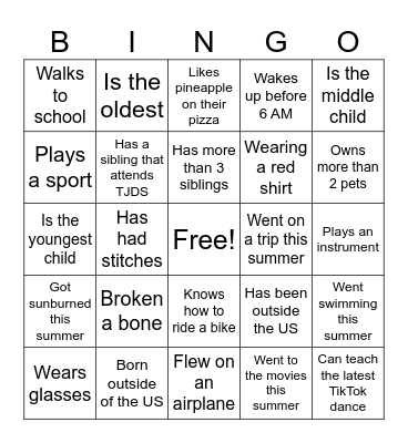 Classroom Bingo Card