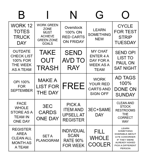 SEPTEMBER Bingo Card