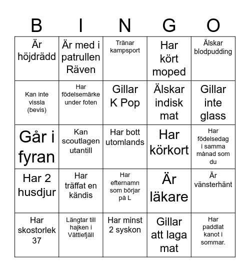 Namn: Bingo Card