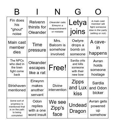 DND Bearly Friends Bingo Card
