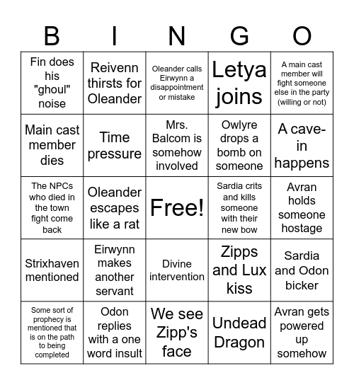 DND Bearly Friends Bingo Card