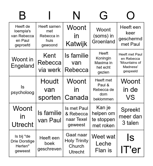 Vind de gast! Bingo Card