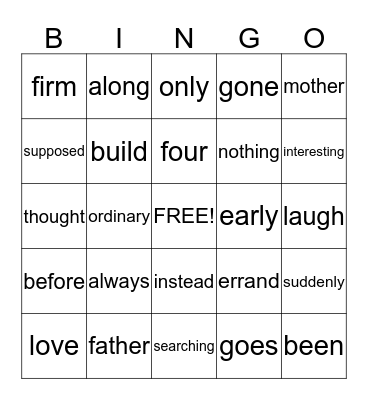 First Grade Sight Words Bingo Card