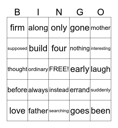 First Grade Sight Words Bingo Card