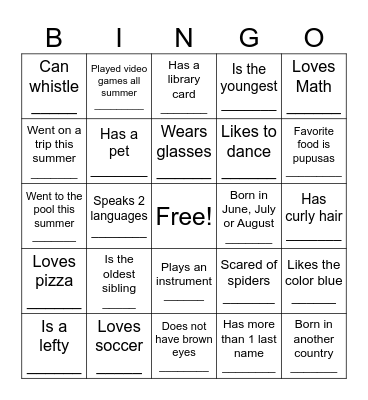 Back to School Bingo Card Bingo Card