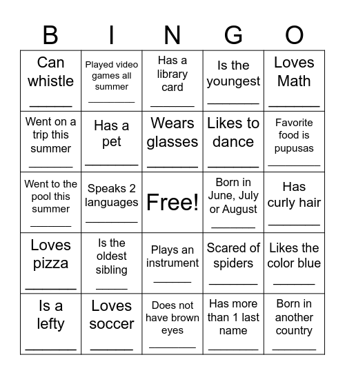Back to School Bingo Card Bingo Card