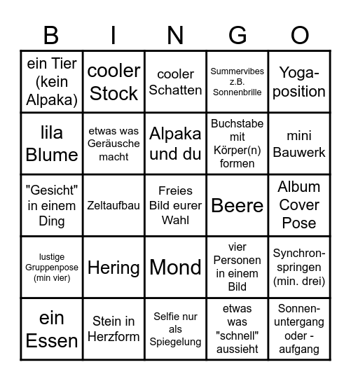 Funky Summer-Camp Bingo Card