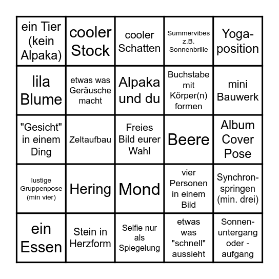 Funky Summer-Camp Bingo Card