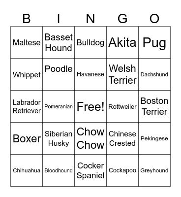 Puppy Bingo Card