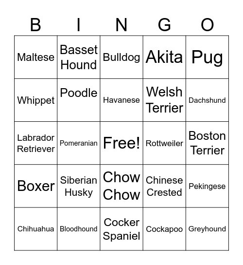 Puppy Bingo Card